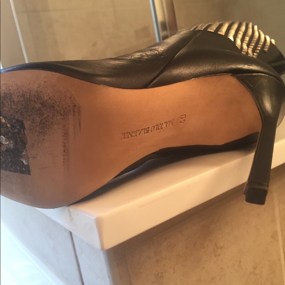 Manolo Blahnik Studded Black Leather Boots - Picture 7 of 7